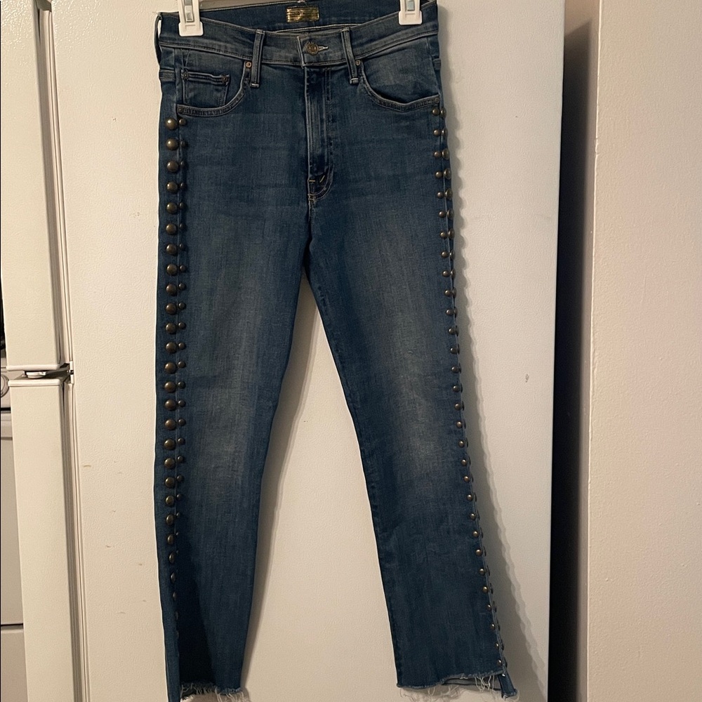 MOTHER Size 26 The Insider Crop Step‎ Fray Rough Stud Jeans